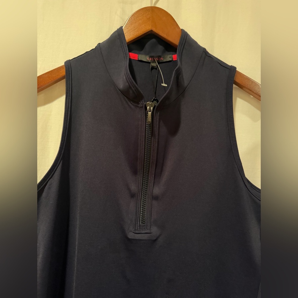 NWT - Greyson Women’s Sleeveless Vesta Mock Neck Top - CANAL- Navy White - XL - Picture 4 of 12